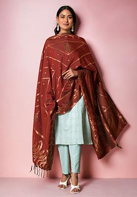 Red Floral Print Rayon Dupatta