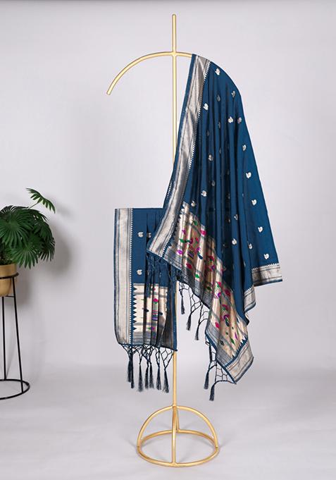 Bottel Green Zari Embroidered Jacquard Dupatta