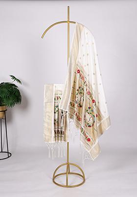 White Zari Embroidered Jacquard Dupatta