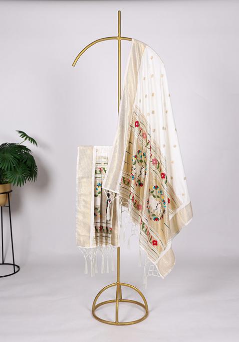 White Zari Embroidered Jacquard Dupatta