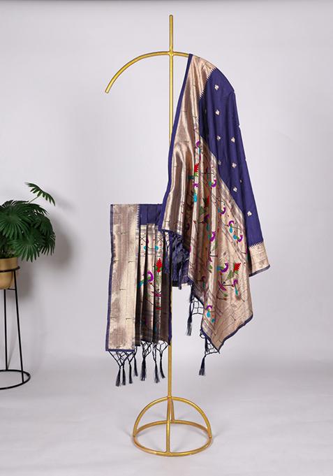 Navy Blue Zari Embroidered Jacquard Dupatta