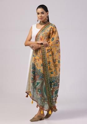 Yellow Digital Print Cotton Dupatta
