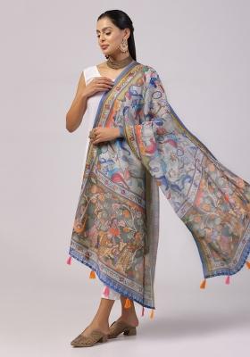 Grey Digital Print Cotton Dupatta