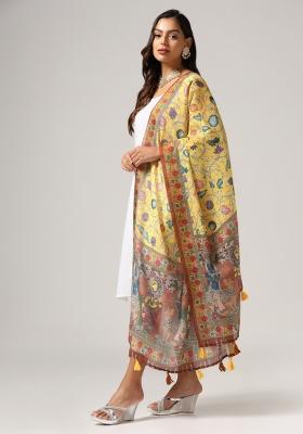 Yellow Digital Print Cotton Dupatta
