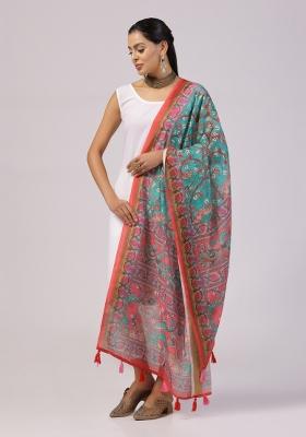 Teal Digital Print Cotton Dupatta