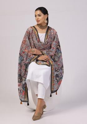 Grey Digital Print Cotton Dupatta