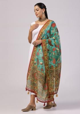 Teal Digital Print Cotton Dupatta