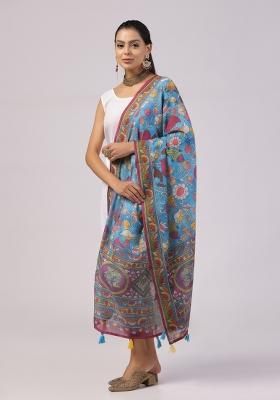 Teal Digital Print Cotton Dupatta