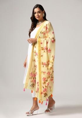 Yellow Digital Print Cotton Dupatta