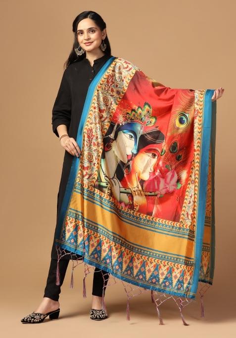 Multi Color Digital Print Silk Dupatta