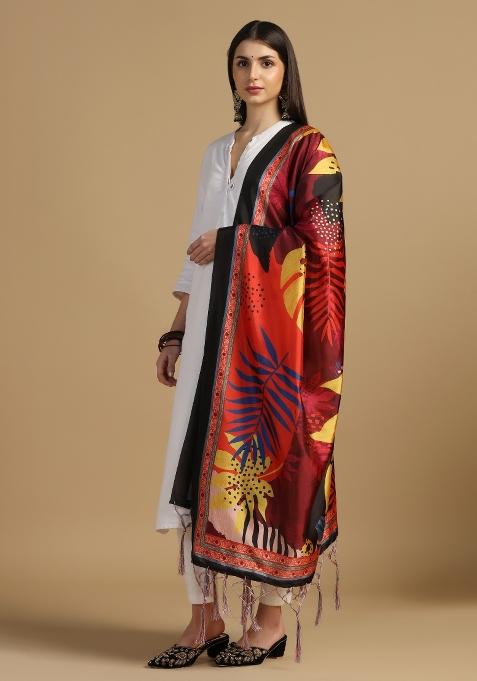 Multi Color Digital Print Silk Dupatta
