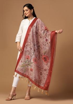 Maroon Digital Print Silk Dupatta