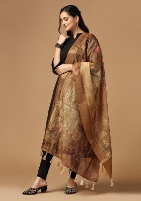 Green Digital Print Silk Dupatta