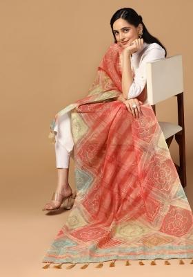 Pink Digital Print Silk Dupatta
