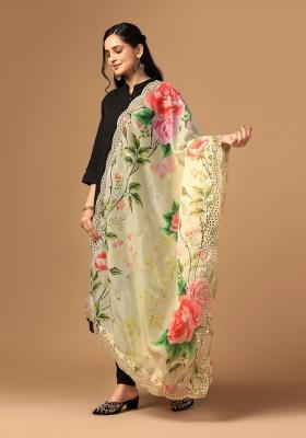 Yellow Digital Print Organza Dupatta