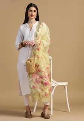 Yellow Digital Print Organza Dupatta
