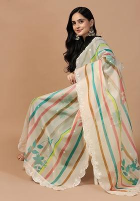 Cream Digital Print Organza Silk Dupatta