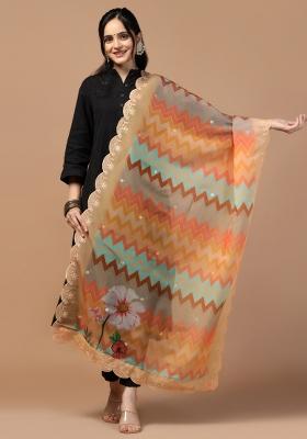 Orange Digital Print Organza Silk Dupatta