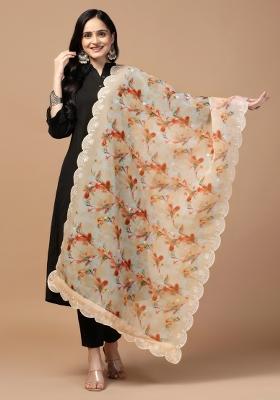 Cream Digital Print Organza Silk Dupatta