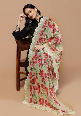 Red Digital Print Organza Silk Dupatta