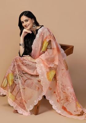 Peach Digital Print Organza Silk Dupatta