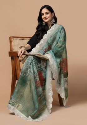 Green Digital Print Organza Silk Dupatta