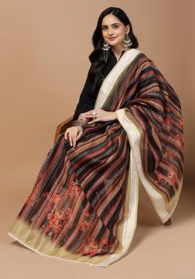 Black Digital Print Cotton Dupatta