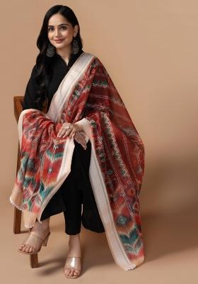 Red Digital Print Cotton Dupatta