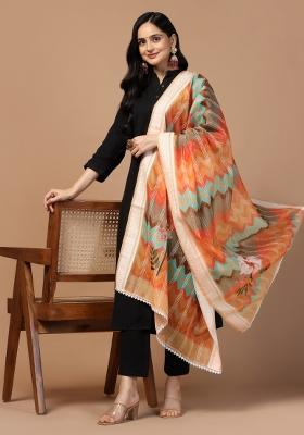 Orange Digital Print Cotton Dupatta