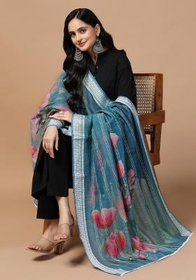 Teal Digital Print Cotton Dupatta