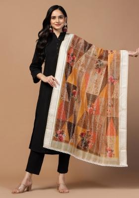 Orange Digital Print Cotton Dupatta