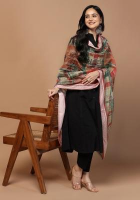 Maroon Digital Print Cotton Dupatta