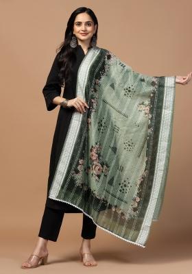 Grey Digital Print Cotton Dupatta