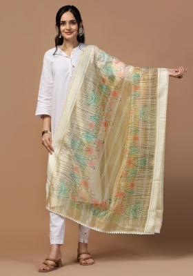 Yellow Digital Print Organza Dupatta