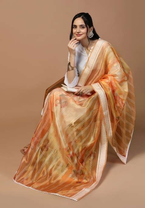 Orange Digital Print Organza Dupatta