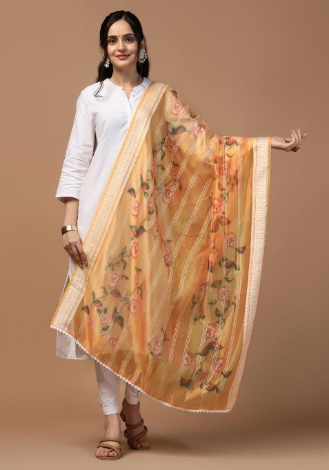 Orange Digital Print Organza Dupatta