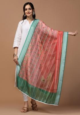 Red Digital Print Organza Dupatta
