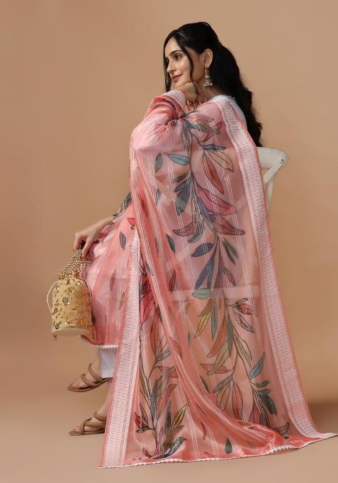 Pink Digital Print Organza Dupatta