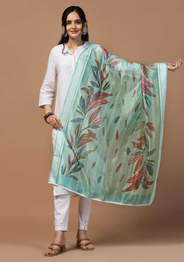 Aqua Digital Print Organza Dupatta - Indya