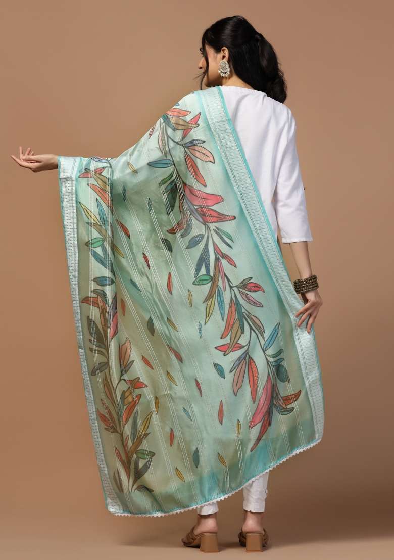 Aqua Digital Print Organza Dupatta - Indya
