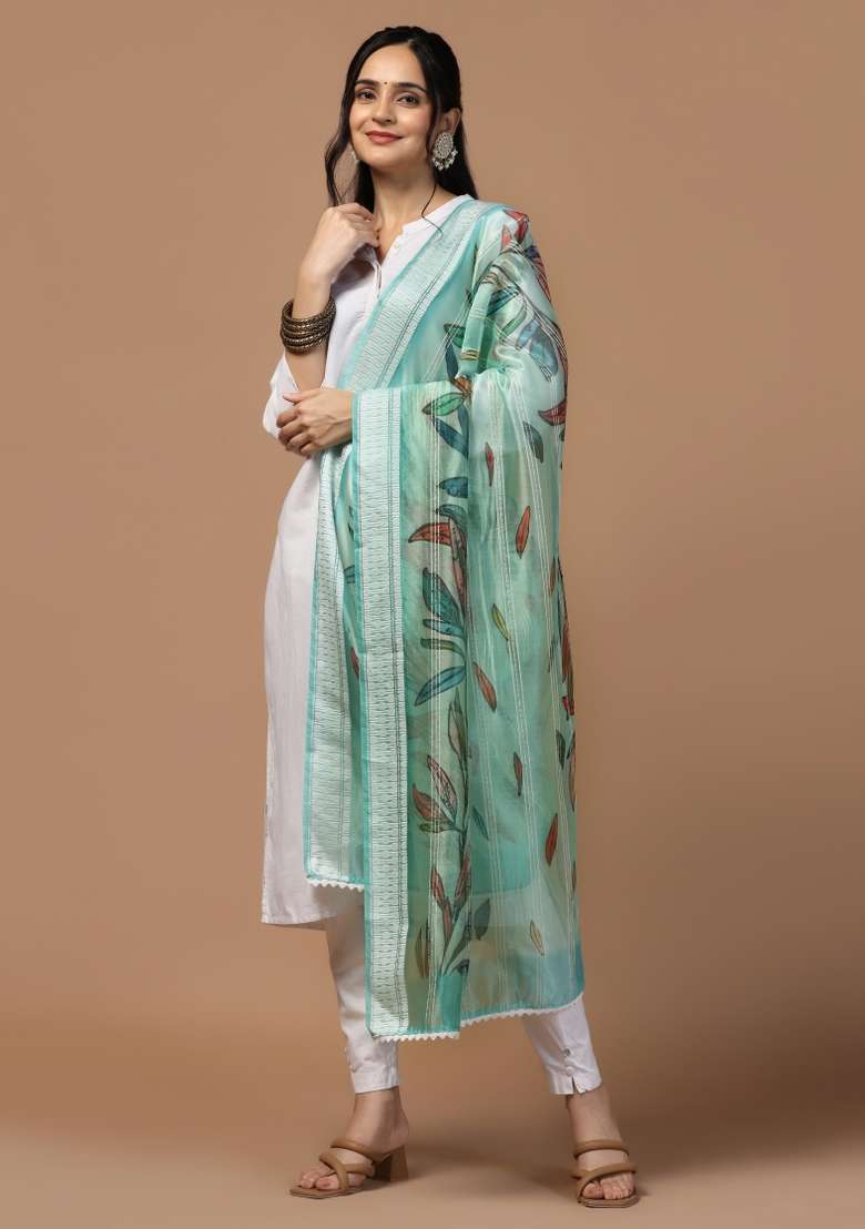 Aqua Digital Print Organza Dupatta - Indya