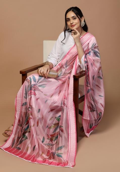 Pink Digital Print Organza Dupatta