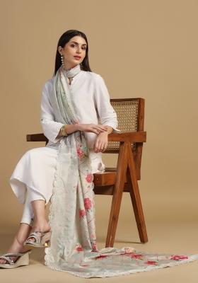 Grey Digital Print Chinon Dupatta