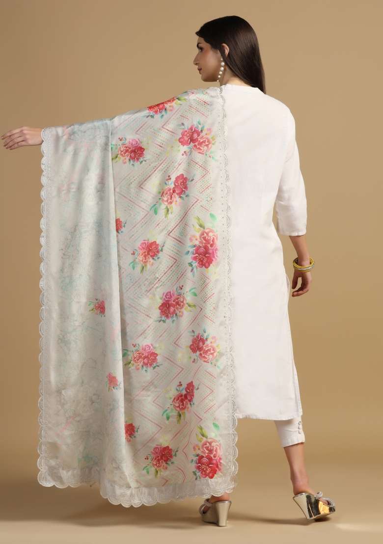 Grey Digital Print Chinon Dupatta - Indya