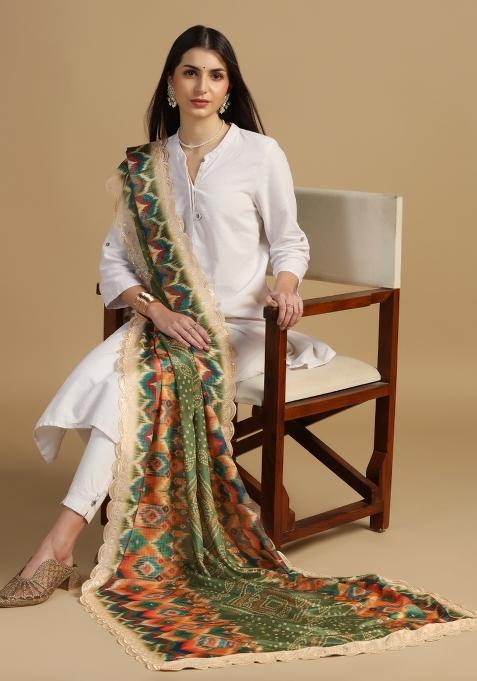 Green Digital Print Chinon Dupatta