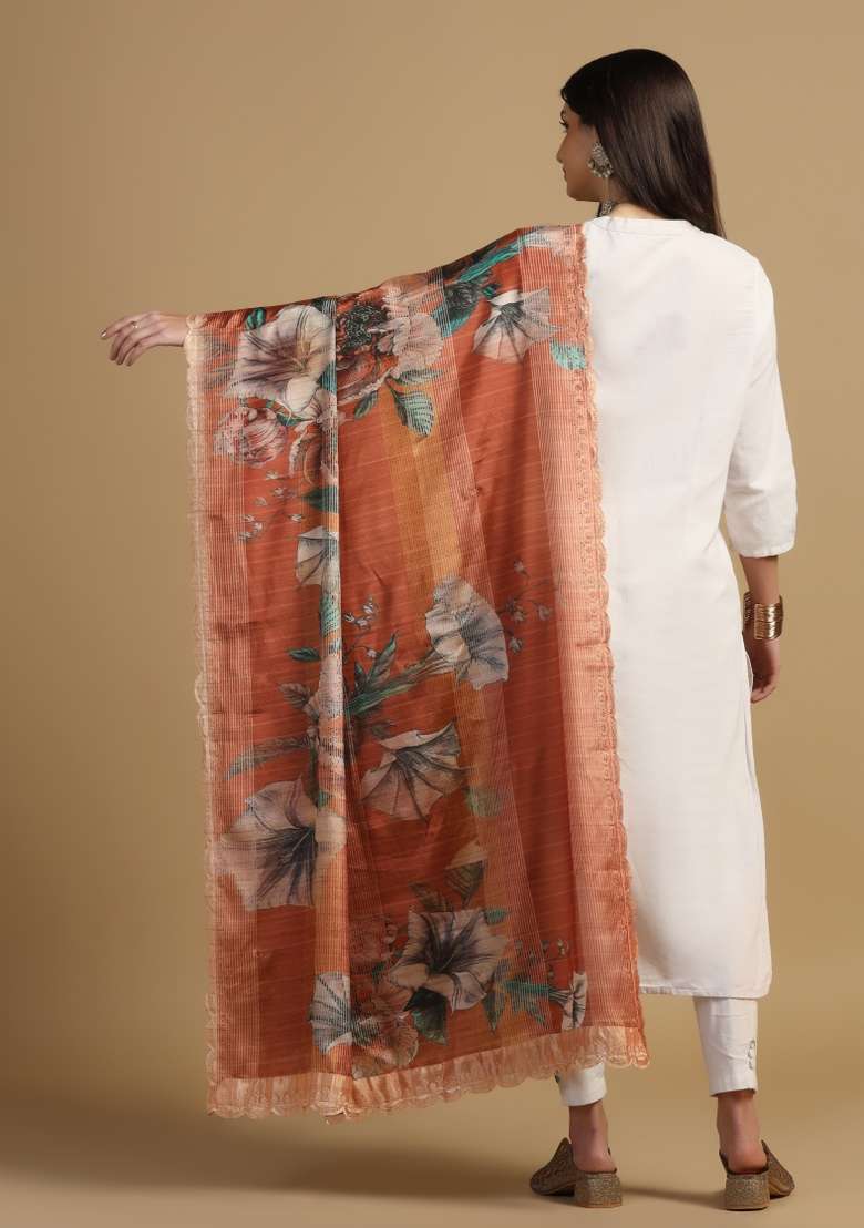 Maroon Digital Print Chinon Dupatta - Indya