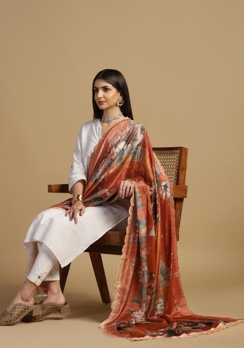 Maroon Digital Print Chinon Dupatta