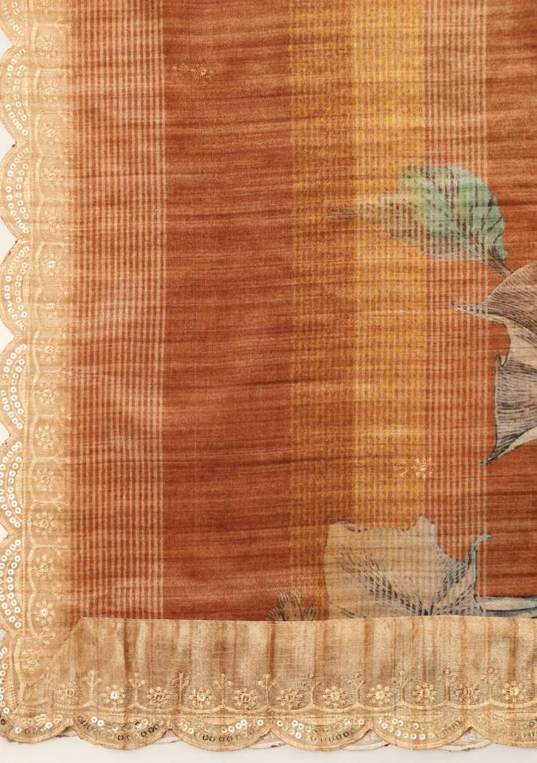 Brown Digital Print Chinon Dupatta - Indya