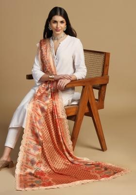 Red Digital Print Chinon Dupatta