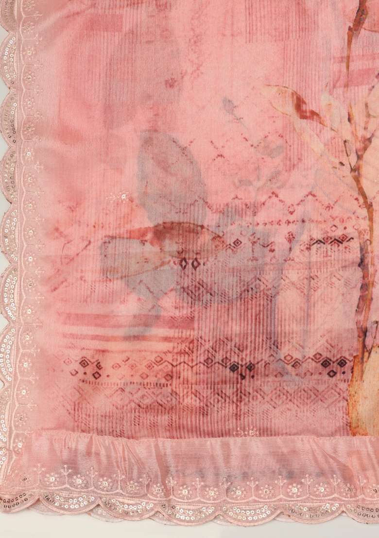 Peach Digital Print Chinon Dupatta - Indya